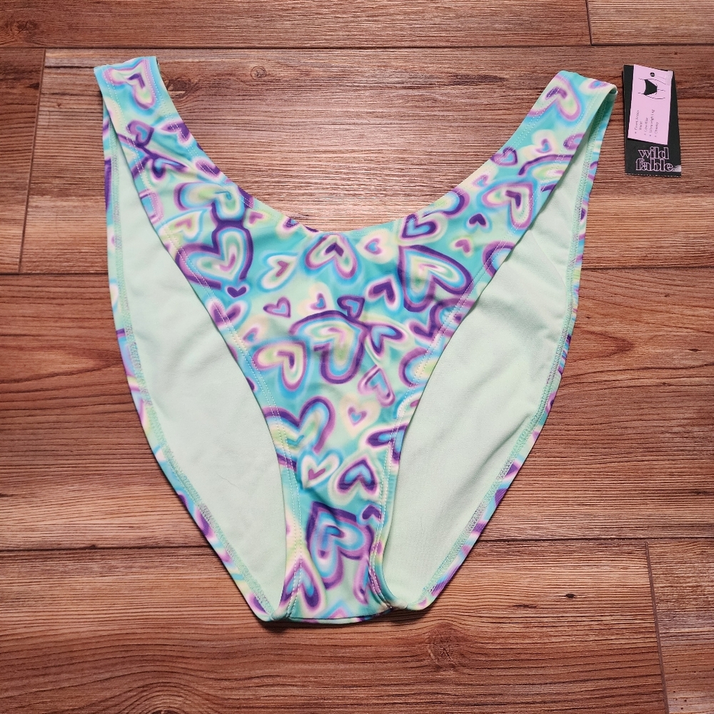 Wild Fable Bikini Bottom Womens L Blue Green Tie-Dye Hearts NEW